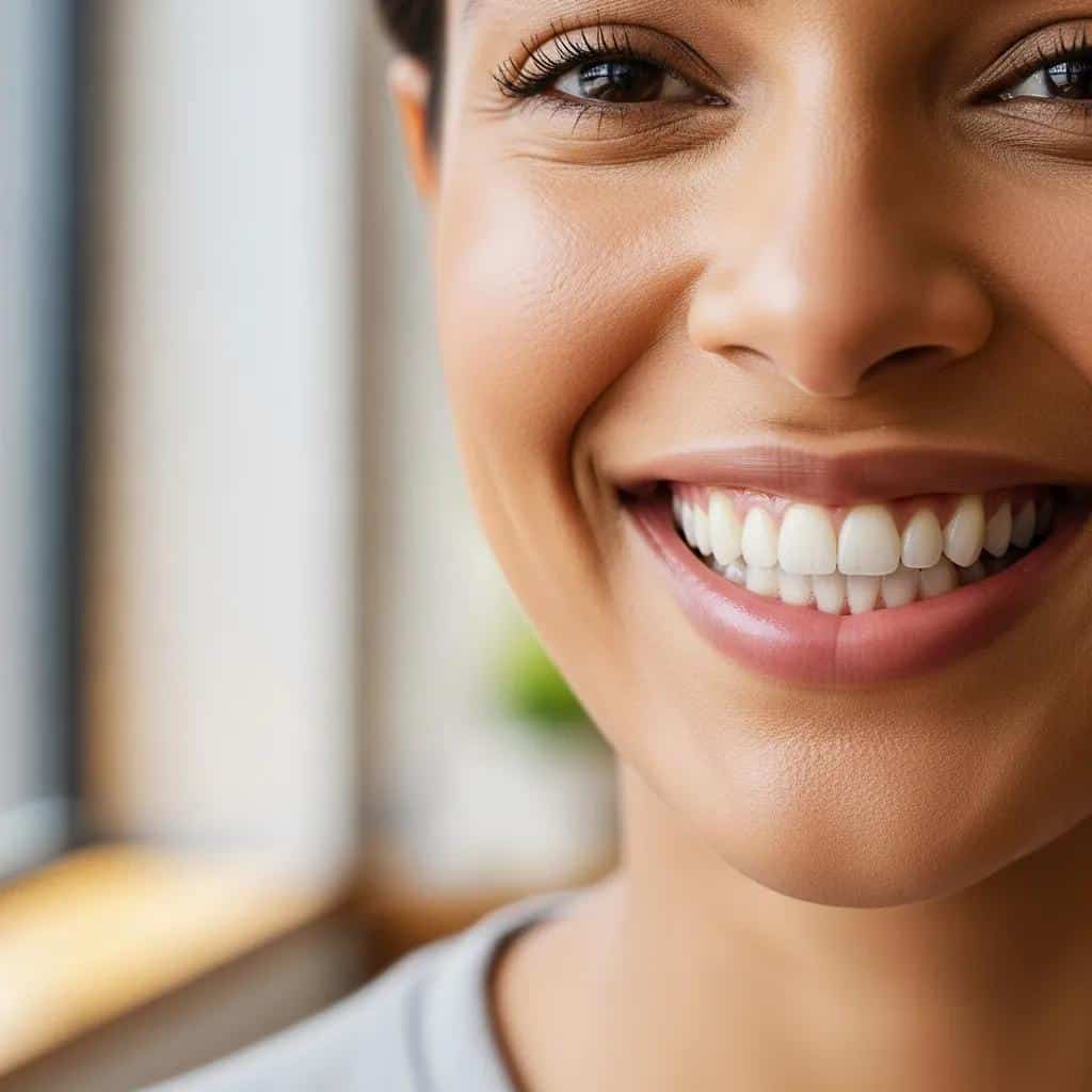Close-up of a person smiling with clear Invisalign aligners, highlighting comfort and aesthetics