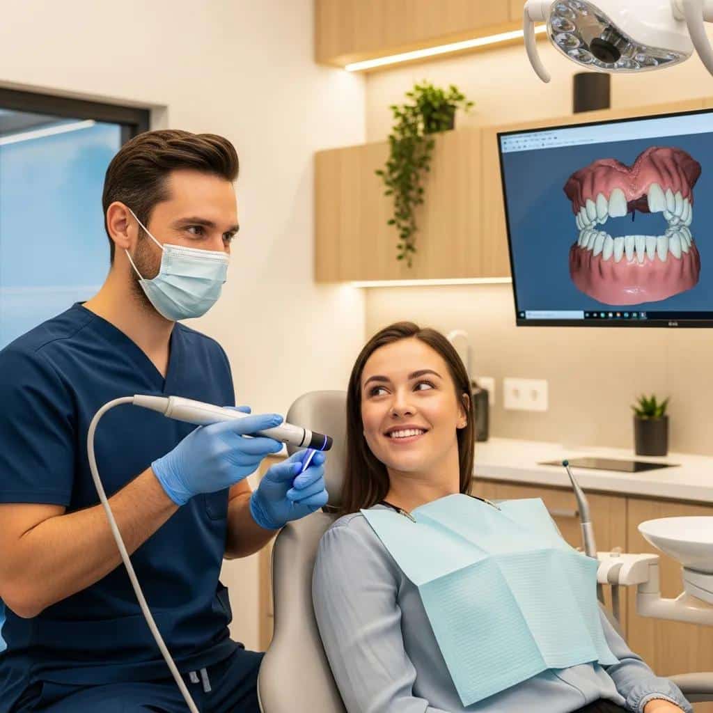Dental professional using digital scanning technology to create a 3D model of a patient's teeth for Invisalign treatment