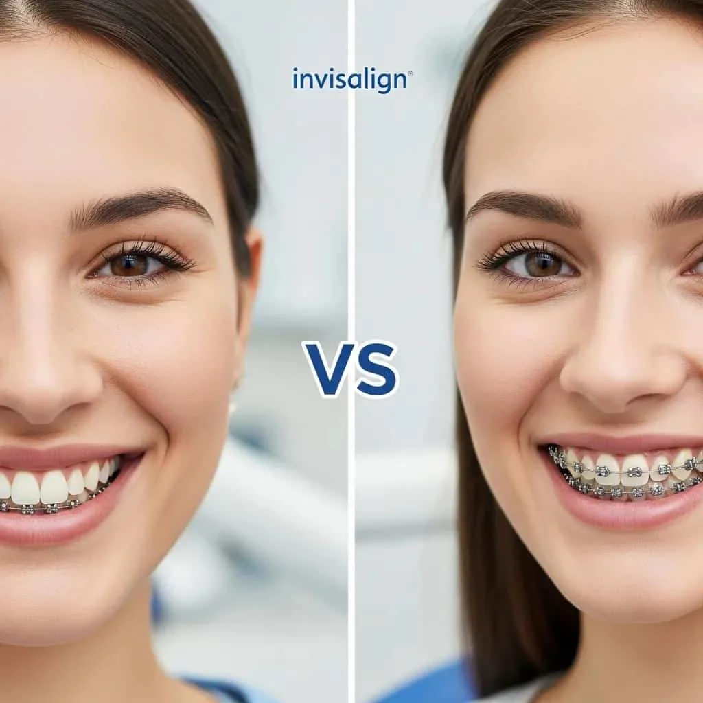 Comparison of Invisalign clear aligners and traditional braces in a dental setting